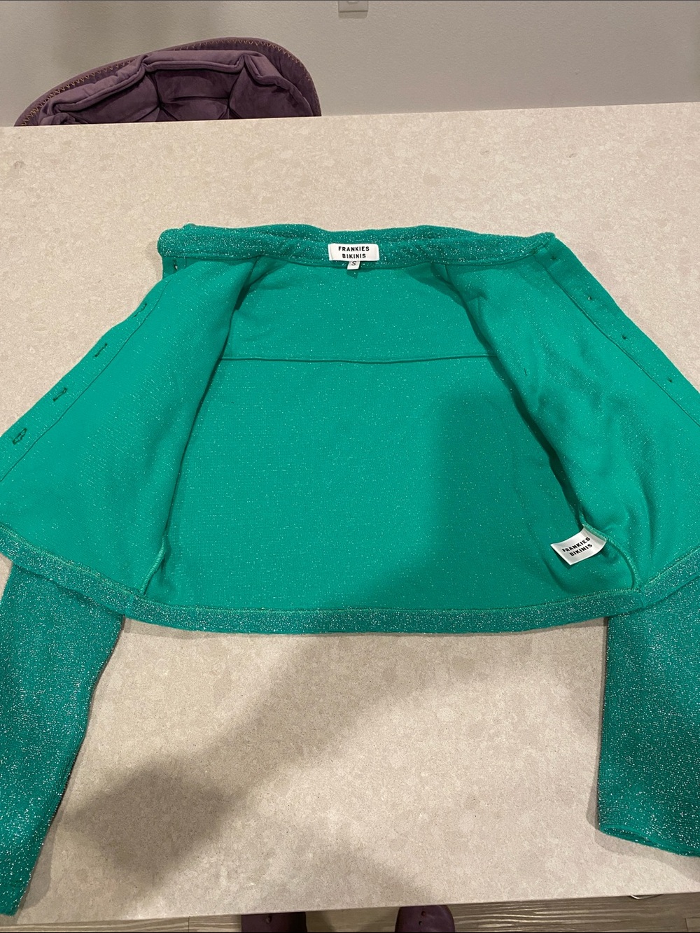 Frankie's Bikinis Teal Green Sparkle Button-Up Cardigan - Picture 4 of 5
